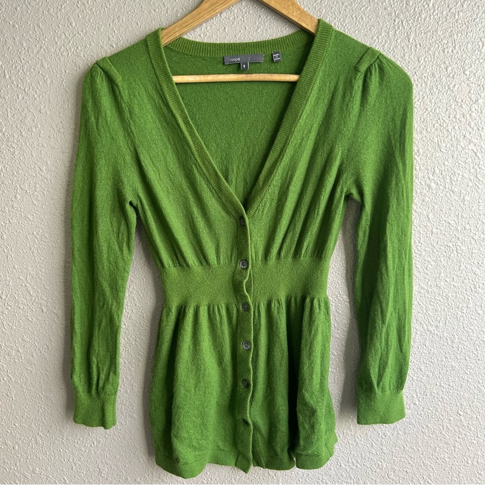 Vince cashmere v-neck green cardigan sweater‎